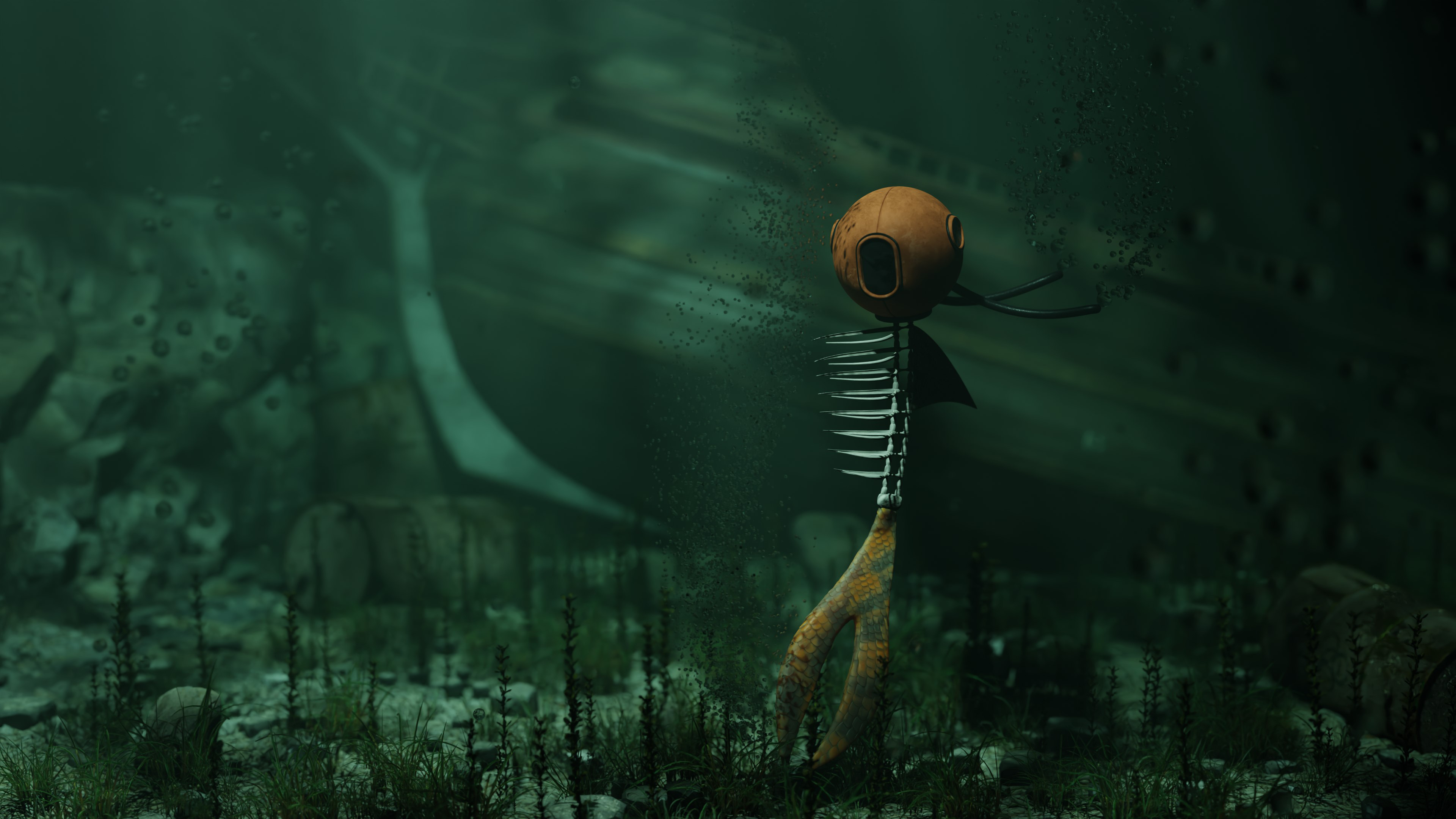 scuba skeleton cg render
